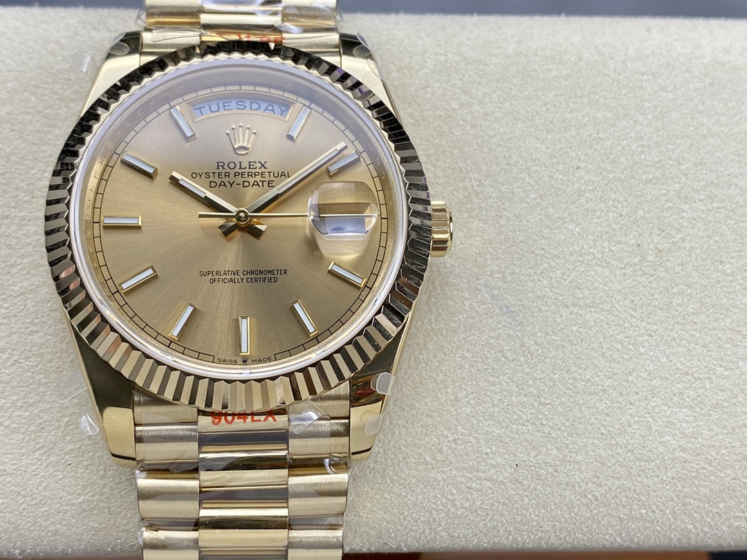 1:1 super clone Day Date Rolex Weekly Journal 18K Gold Plated counter weight