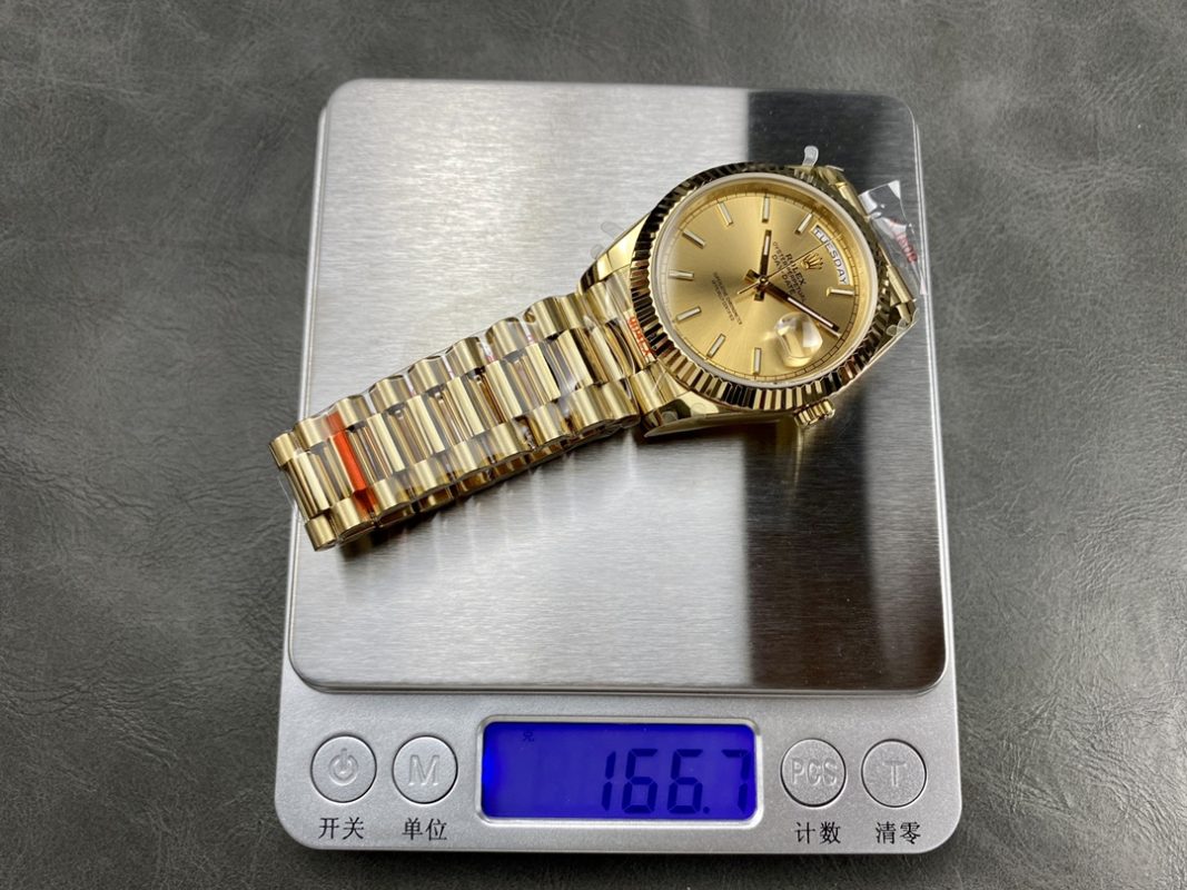 1:1 super clone Day Date Rolex Weekly Journal 18K Gold Plated counter weight