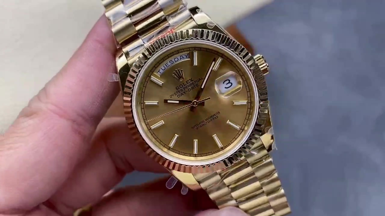 1:1 super clone Day Date Rolex Weekly Journal 18K Gold Plated counter weight